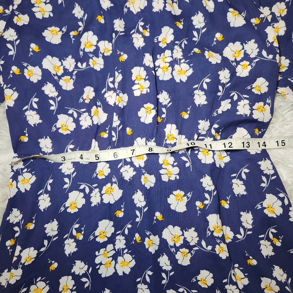 Collective Concepts Blue Floral Balloon Sleeve Dress
